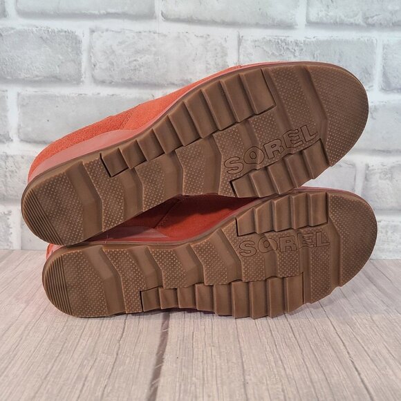 Sorel Suede Leather Evie Pull On Bootie Warp Red Wedge Boots Womens 10.5 - Picture 6 of 8